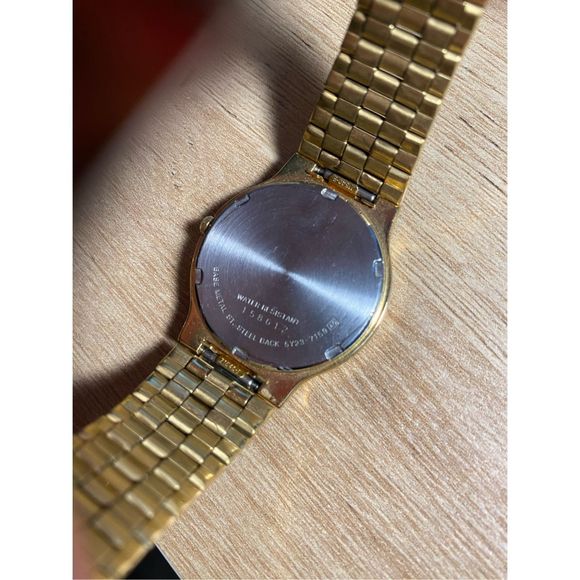 Seiko SQ Watch Men 35mm Gold Tone Dial Day Date 7.25" Vintage - Picture 5 of 9